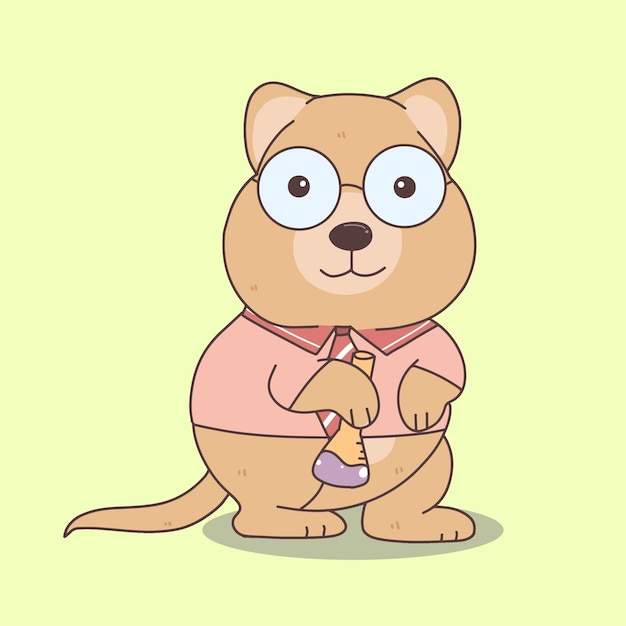 学用品とかわいいクオッカ動物の学生キャラクター