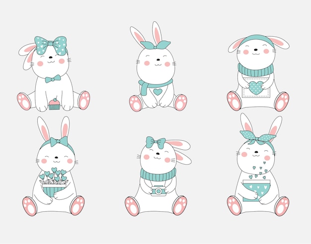 The cute rabbit animal cartoon. hand drawn style