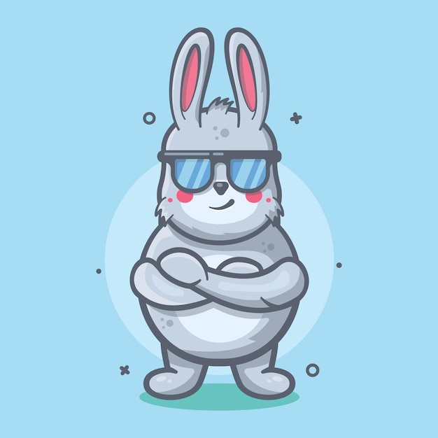 플랫 스타일 디자인의 멋진 표현 격리 만화와 귀여운 토끼 동물 캐릭터 마스코트