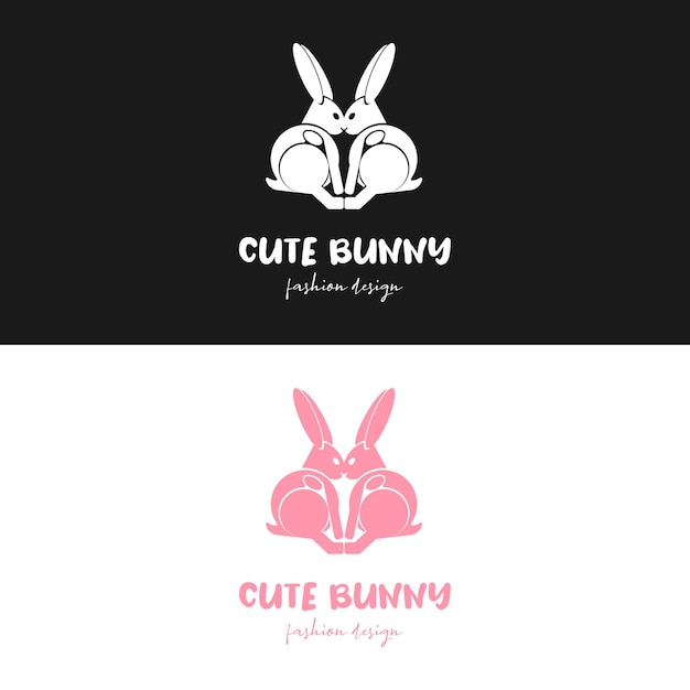 Cute rabbit bunny face kissing shape for flat minimalist drawing cartoon girl fashion logo design