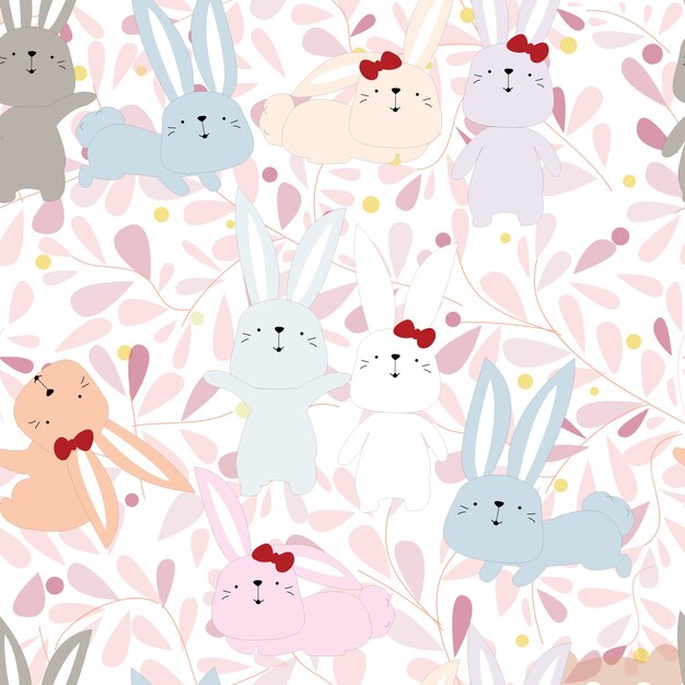 Cute rabbit bunny in flower seamless pattern