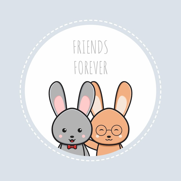 Vector cute rabbit bunny friends forever wallpaper icon cartoon illustration