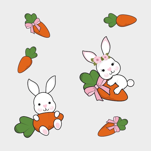 Vector cute rabbit and carrot cartoon