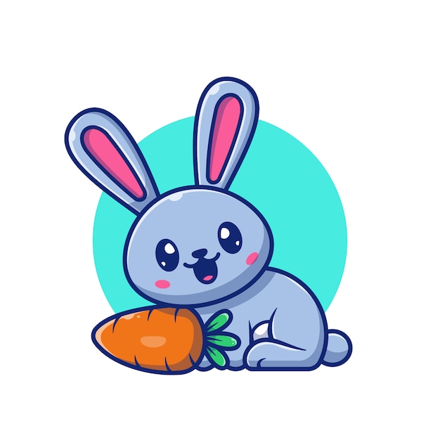 Cute Rabbit And Carrot   Icon Illustration. Bunny Logo Mascot Cartoon Character. Animal Logo Concept White Isolated