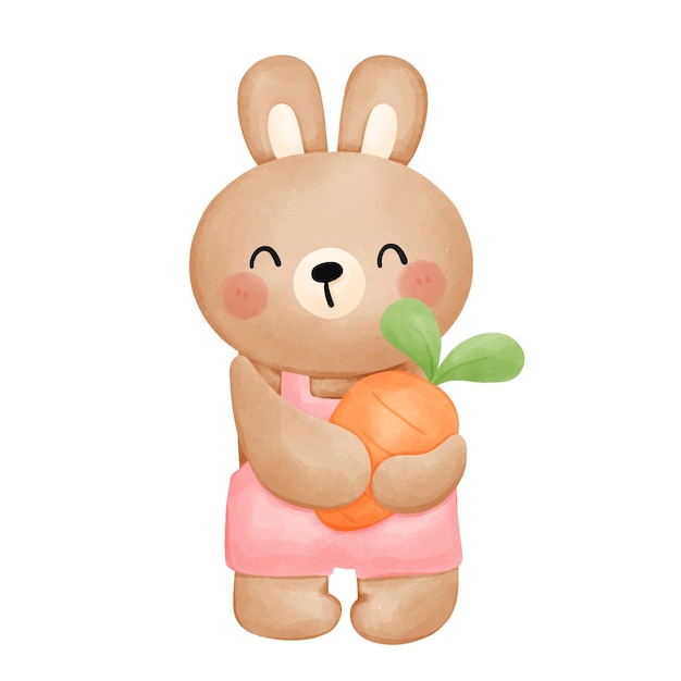Cute rabbit and carrot on white background