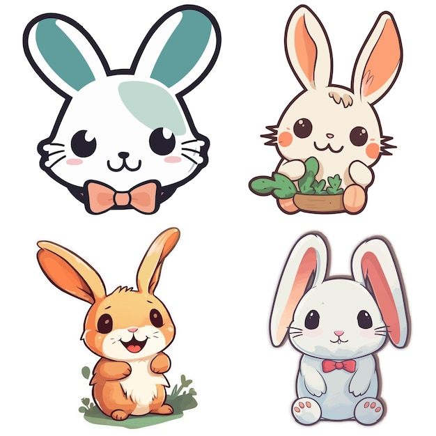 Vector cute rabbit cartoon character collection free set