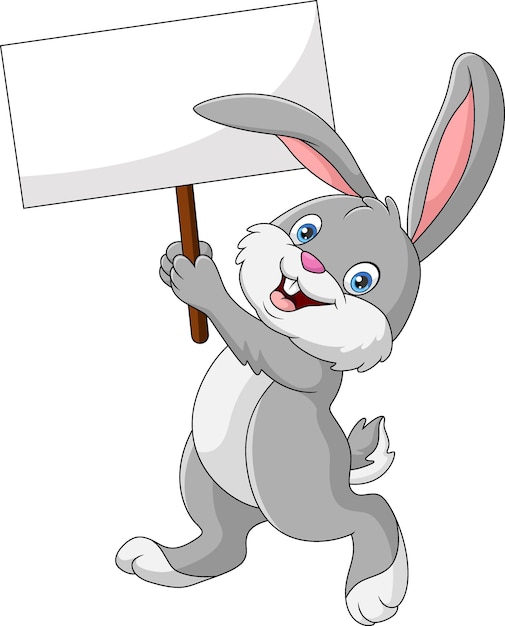 Cute rabbit cartoon holding blank sign