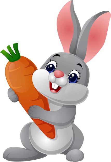 Vector cute rabbit cartoon holding a carrot