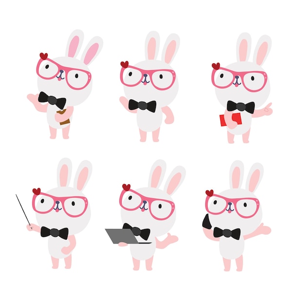 Vector cute rabbit cartoon presenting chibi concept