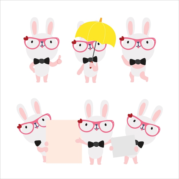 Vector cute rabbit cartoon presenting chibi concept