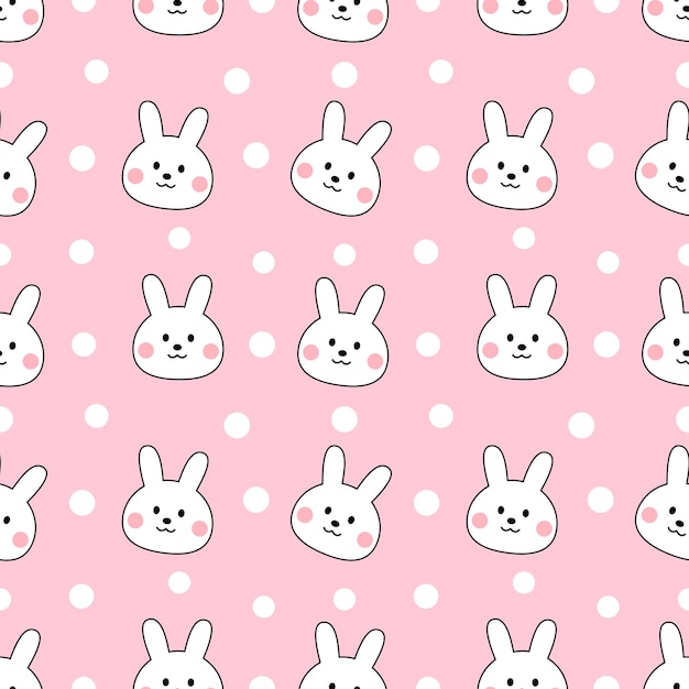 Vector cute rabbit cartoon seamless pattern background with pink background