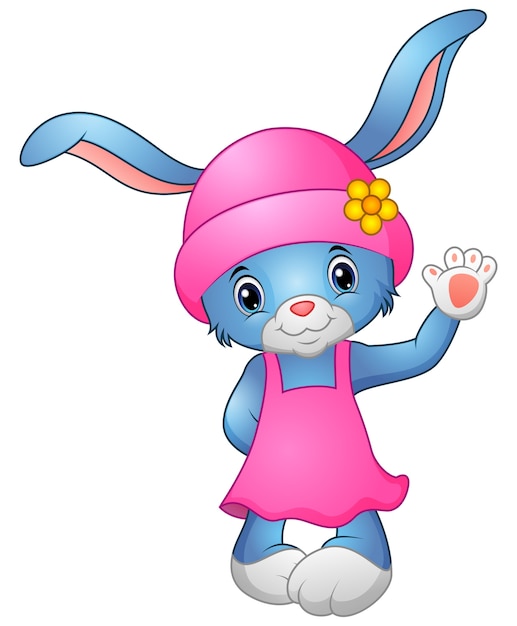 Cute rabbit cartoon waving hand