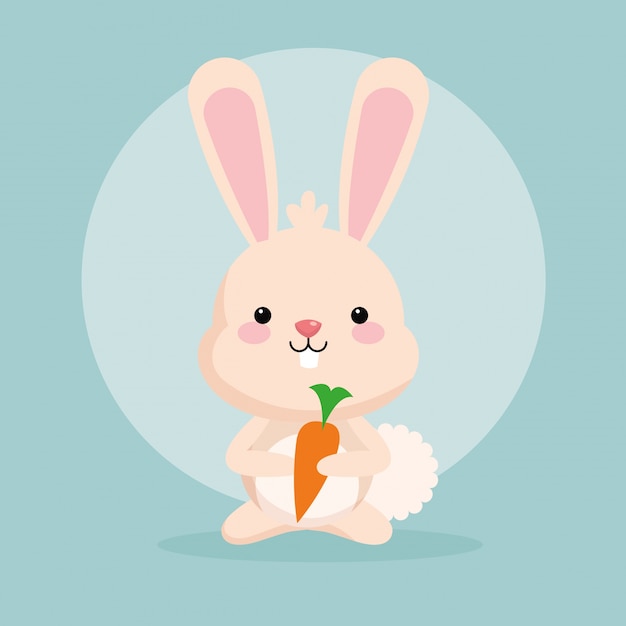 cute rabbit cartoon with carrot icon