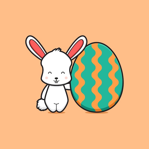 Cute rabbit character holding egg cartoon vector icon illustration Easter day icon concept isolated vector Flat cartoon style