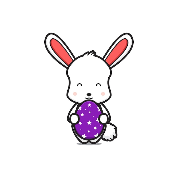 Cute rabbit character holding purple egg cartoon vector icon illustration easter day icon concept isolated vector flat cartoon style