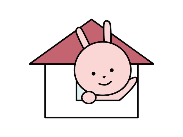 A cute rabbit character waving from home