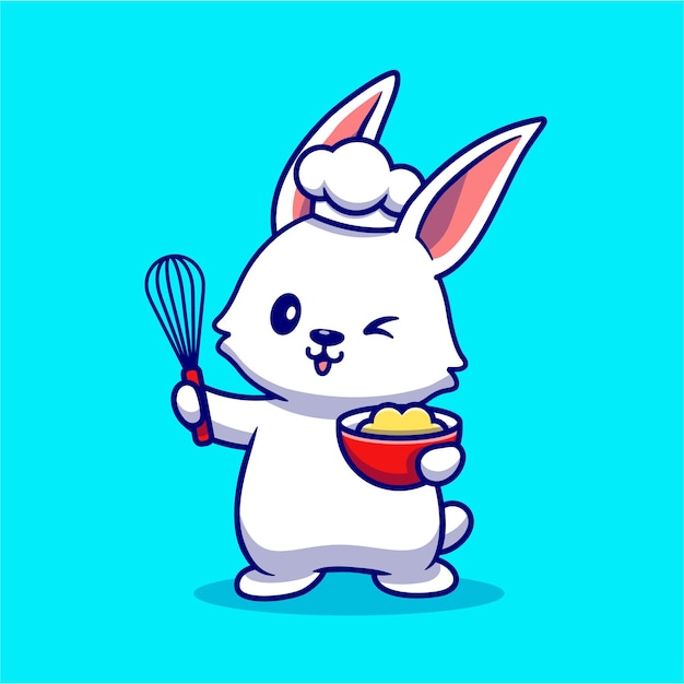 Cute Rabbit Chef Cooking Cartoon Character. Animal Food. Concept Isolated.