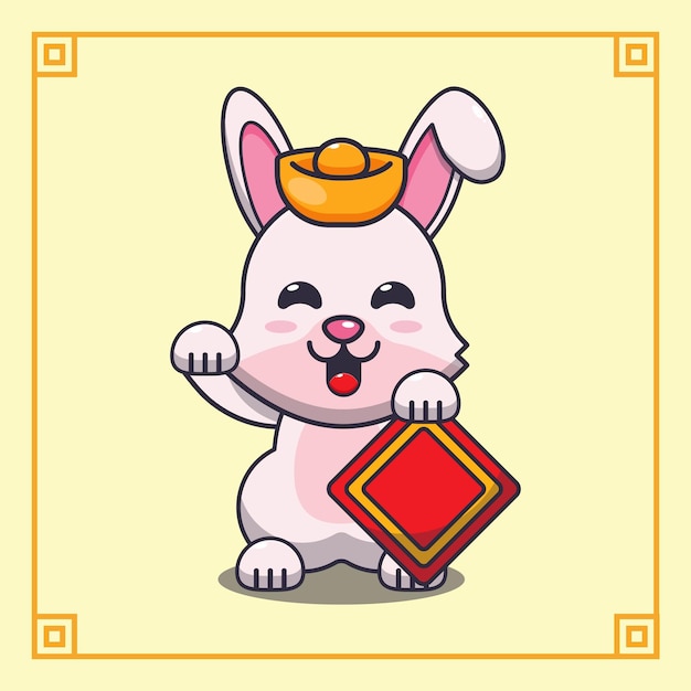 Cute rabbit in chinese new year cartoon vector illustration.