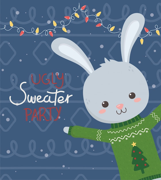 Vector cute rabbit christmas ugly sweater party