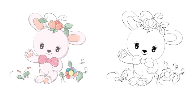 cute rabbit clipart for coloring page and illustration.  happy bunny illustration with flowers