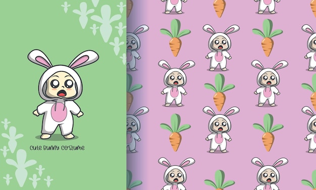 Vector cute rabbit costume seamless pattern