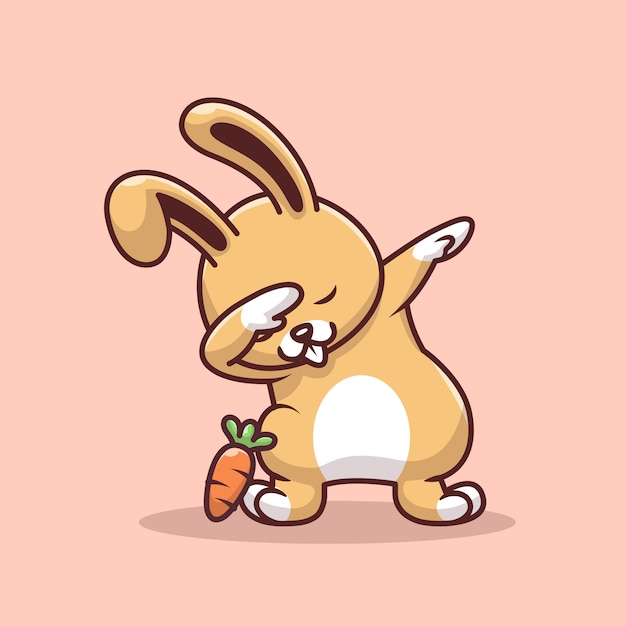 Cute Rabbit Dabbing Pose With Carrot Cartoon   Icon Illustration. Animal Icon Concept Isolated  . Flat Cartoon Style