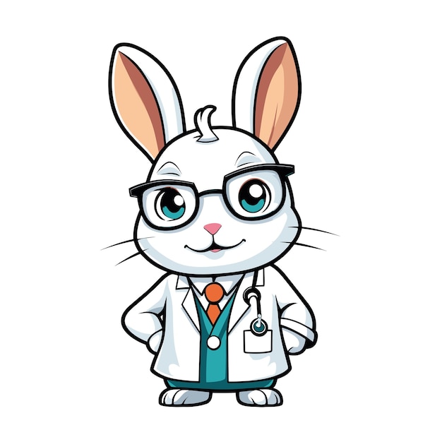 Vector cute rabbit doctor cartoon flat design