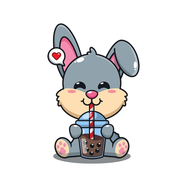 cute rabbit drink boba milk tea cartoon vector illustration