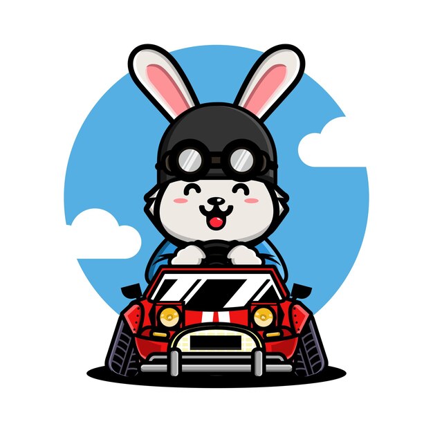 Cute rabbit driving a racing car