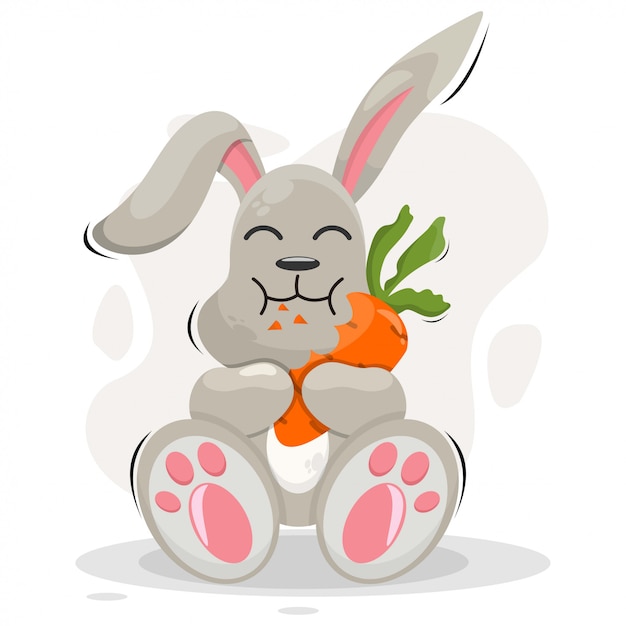 CUTE RABBIT EAT CARROT CARTOON