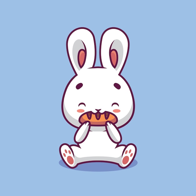 Vector cute rabbit eating bread cartoon illustration