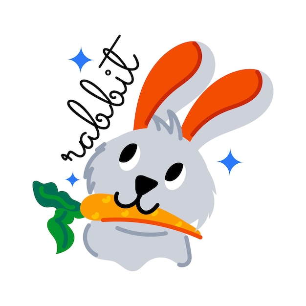 A cute rabbit eating carrot flat sticker