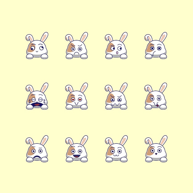 Cute rabbit emoticon emoji bundle