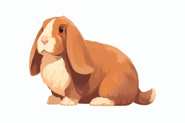 Coniglio carino di razza lop inglese animale coniglietto domestico con orecchie flosce isolato su sfondo bianco illustrazione di cartone animato vettoriale