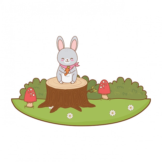 Vector cute rabbit in the field woodland character