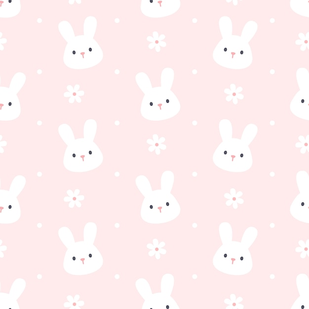 Vector cute rabbit and flower seamless background repeating pattern, wallpaper background, cute seamless pattern background