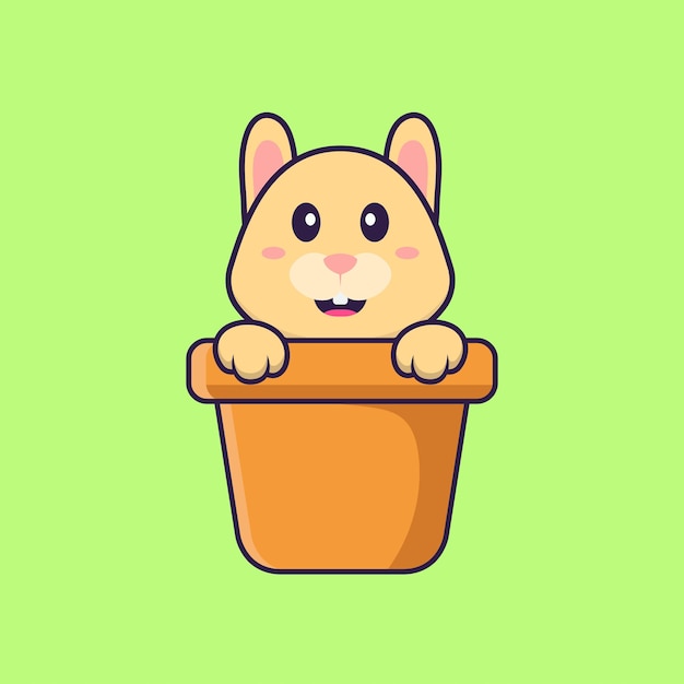 Cute rabbit in a flower vase animal cartoon concept isolated