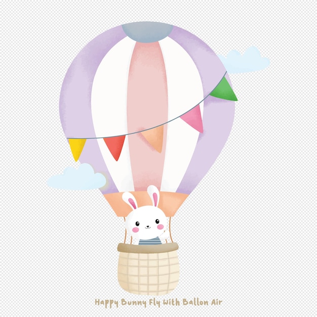 Cute Rabbit Fly With Ballon