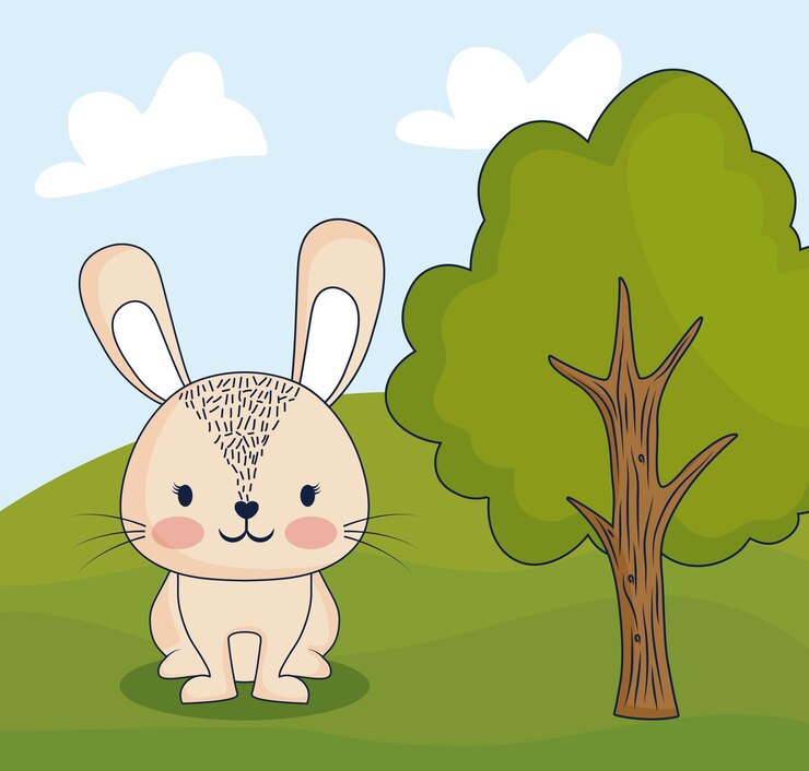 Vector cute rabbit in a forest
