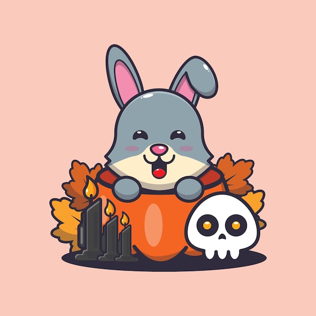 Vector cute rabbit in halloween pumpkin cute halloween cartoon illustration