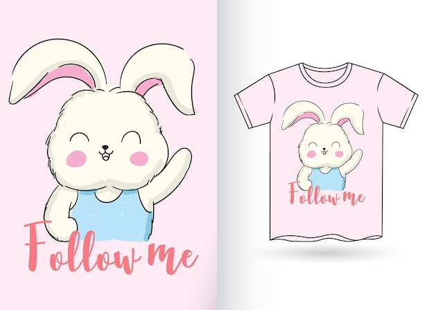 Tシャツ用に描かれたかわいいウサギの手描き