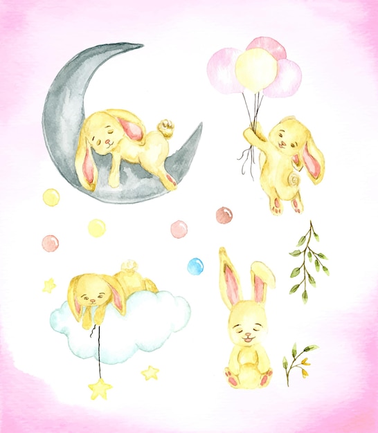 Cute Rabbit handmade watercolor