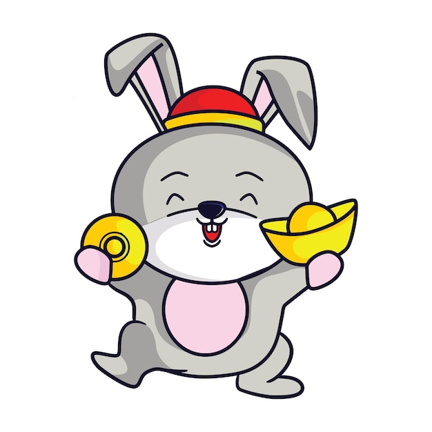 Cute rabbit Happy Chinese new year 2023 for greeting card wealth gold money prosperity