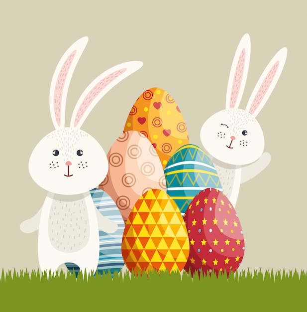 Vector cute rabbit happy easter card