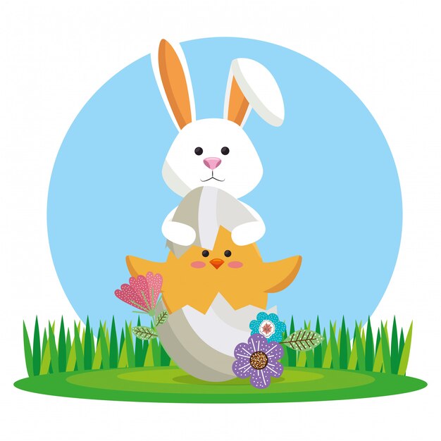 Vector cute rabbit happy easter card