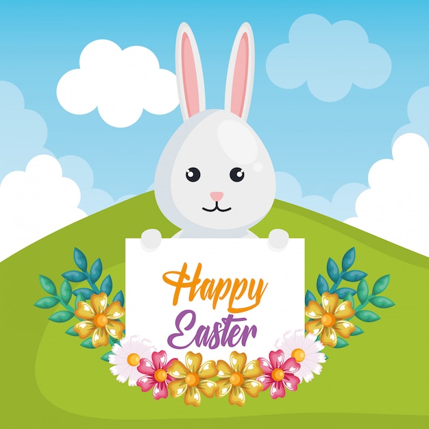 cute rabbit happy easter celebration greeting card