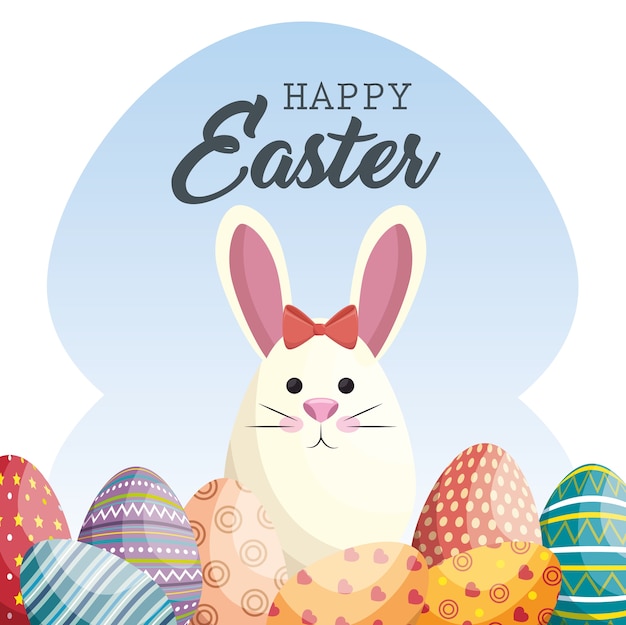 Cute rabbit happy easter vector illustration design