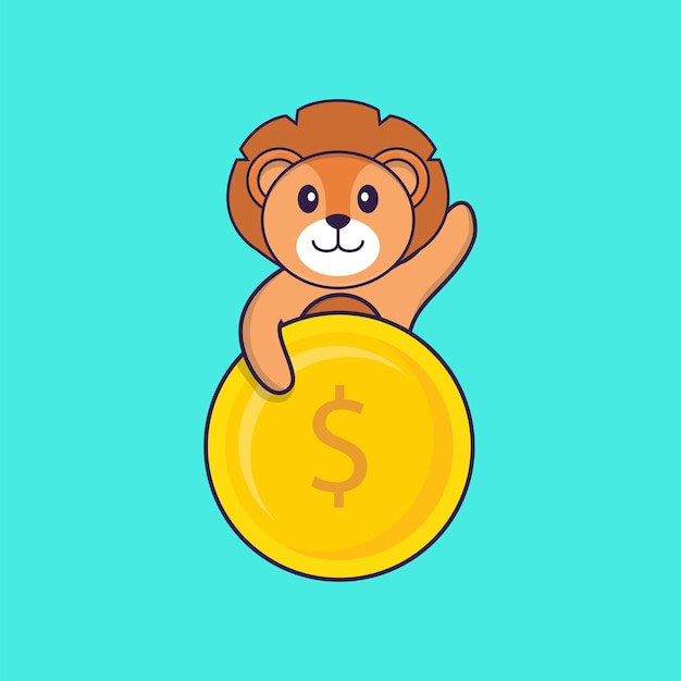 Cute rabbit holding coin. Animal cartoon concept isolated. Flat Cartoon Style