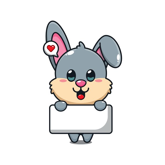 cute rabbit holding greeting banner cartoon vector illustration