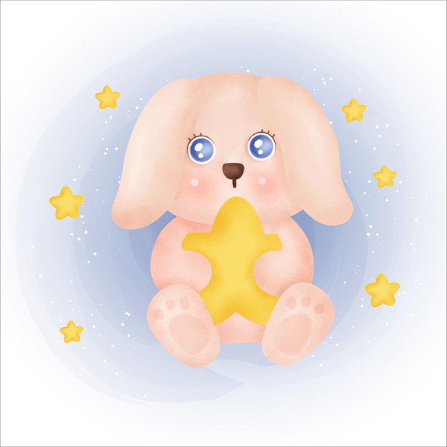 Cute rabbit holding a star iillustration